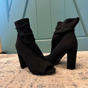 Peep-Toe Suede Booties